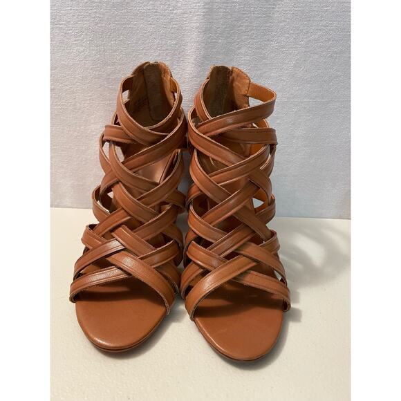 ASH Excelsior leather 38‎ tan Strappy 4” chunky Heeled Sandals women’s 7.5 - Picture 2 of 11